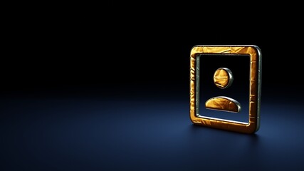 3d rendering symbol of photo  wrapped in gold foil on dark blue background