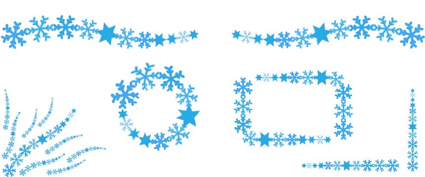 decorative elements and frames, blue winter snowflakes chain, vector illustration isolated on white background