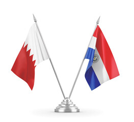 Paraguay and Bahrain table flags isolated on white 3D rendering 