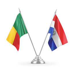 Paraguay and Benin table flags isolated on white 3D rendering 
