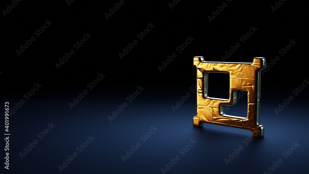 Poster 3d rendering symbol of object group wrapped in gold foil on dark blue background