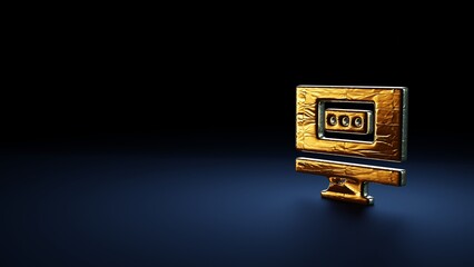 3d rendering symbol of monitor wrapped in gold foil on dark blue background