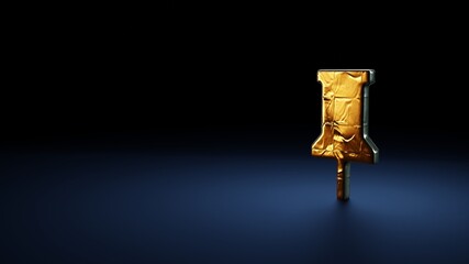 3d rendering symbol of mark wrapped in gold foil on dark blue background