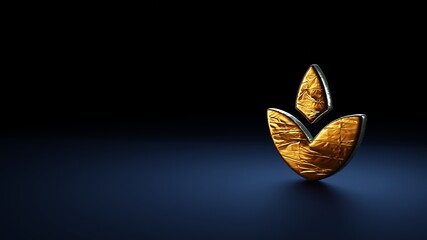 3d rendering symbol of lotus wrapped in gold foil on dark blue background
