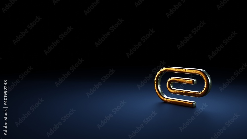 Poster 3d rendering symbol of interface wrapped in gold foil on dark blue background