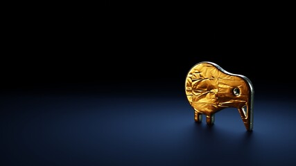 3d rendering symbol of kiwi bird wrapped in gold foil on dark blue background