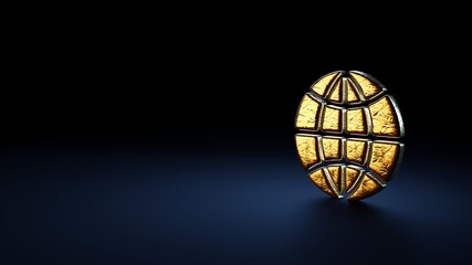 3d rendering symbol of internet wrapped in gold foil on dark blue background