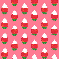 This is a pattern with strawberry and cream on a pink background.