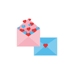 This is two envelopes and a heart. Love letter isolated on a white background.