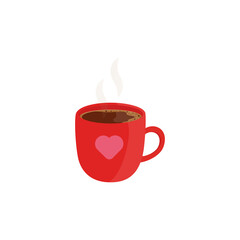 Red cup of coffee on a white background.