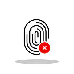 Fingerprint with cross sign icon in flat style. Declined touch ID symbol for your web site design, logo, app, UI Vector EPS 10.