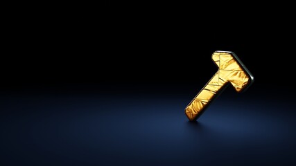 3d rendering symbol of hammer wrapped in gold foil on dark blue background