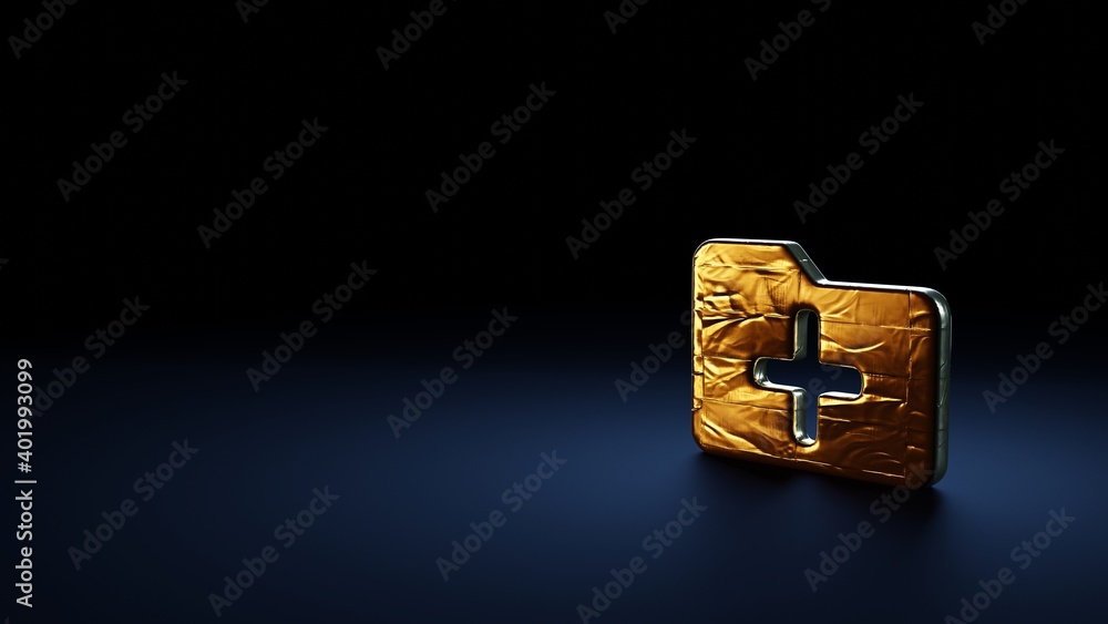 Aufkleber 3d rendering symbol of folder plus wrapped in gold foil on dark blue background