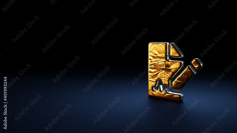 Aufkleber 3d rendering symbol of file signature wrapped in gold foil on dark blue background