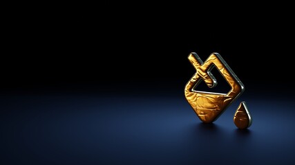 3d rendering symbol of fill drip wrapped in gold foil on dark blue background