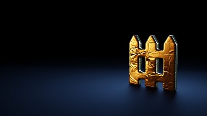 3d rendering symbol of fence wrapped in gold foil on dark blue background