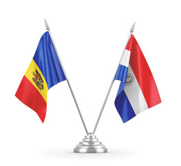 Paraguay and Moldova table flags isolated on white 3D rendering