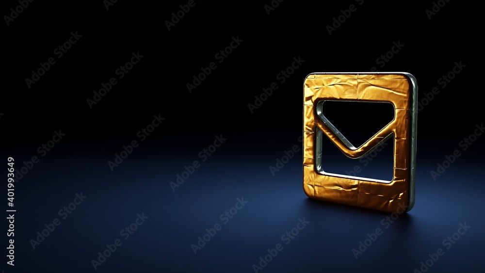 Poster 3d rendering symbol of envelope square wrapped in gold foil on dark blue background