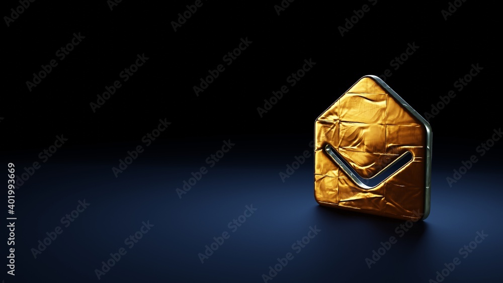 Poster 3d rendering symbol of envelope open wrapped in gold foil on dark blue background
