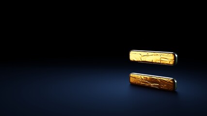 3d rendering symbol of equals wrapped in gold foil on dark blue background