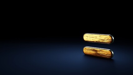 3d rendering symbol of equal  wrapped in gold foil on dark blue background