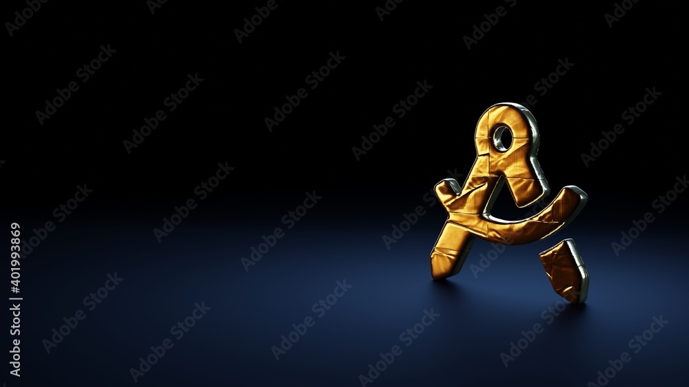 Poster 3d rendering symbol of drafting compass wrapped in gold foil on dark blue background