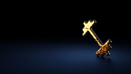 3d rendering symbol of dumbbell wrapped in gold foil on dark blue background