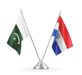 Paraguay and Pakistan table flags isolated on white 3D rendering