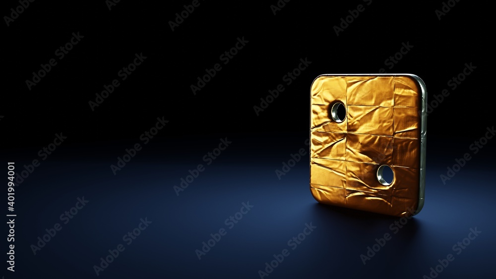 Poster 3d rendering symbol of dice two wrapped in gold foil on dark blue background