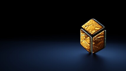 3d rendering symbol of dice  wrapped in gold foil on dark blue background