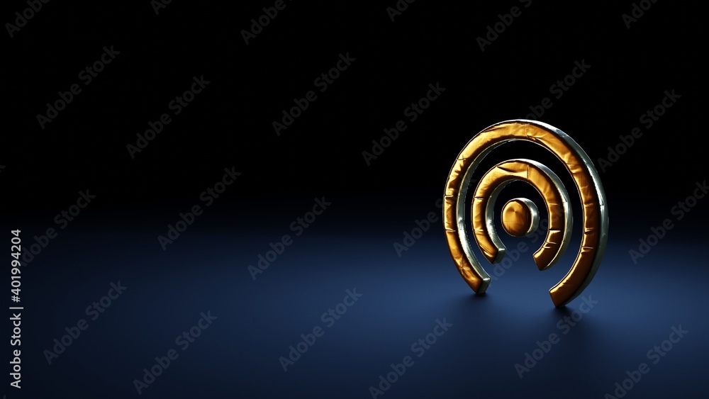 Poster 3d rendering symbol of connection wrapped in gold foil on dark blue background