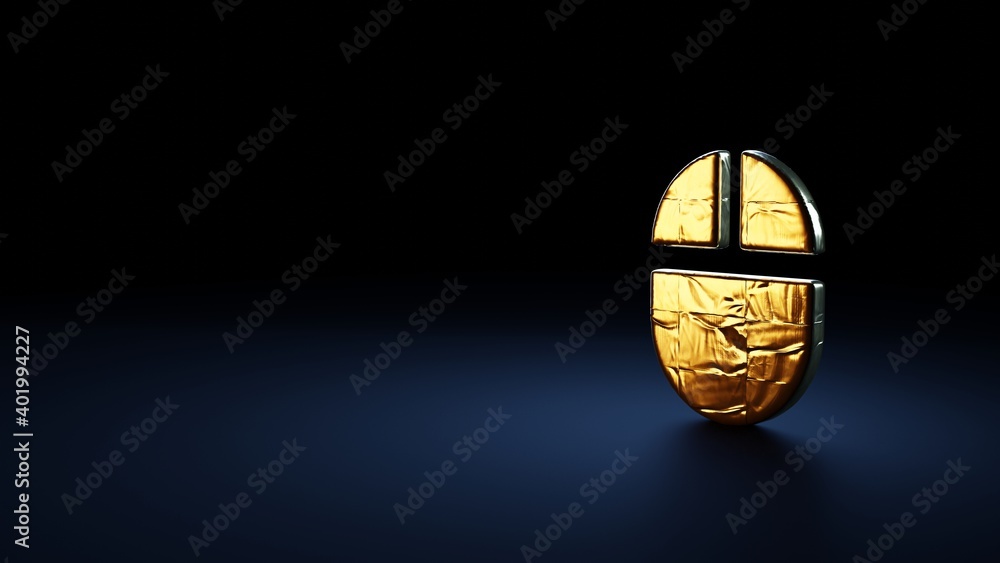Poster 3d rendering symbol of computer wrapped in gold foil on dark blue background