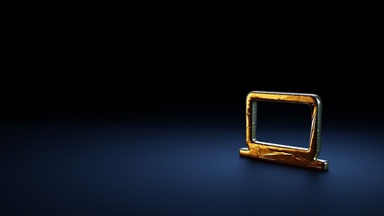 3d rendering symbol of computer wrapped in gold foil on dark blue background