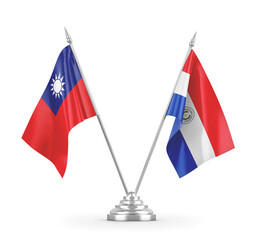 Paraguay and Taiwan table flags isolated on white 3D rendering