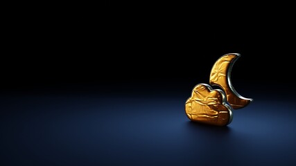 3d rendering symbol of cloud moon wrapped in gold foil on dark blue background
