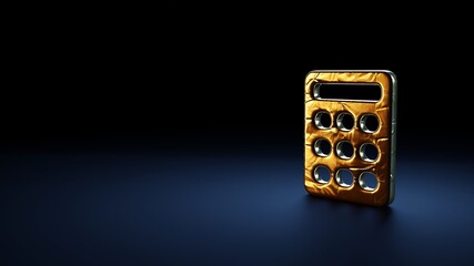 3d rendering symbol of calculator wrapped in gold foil on dark blue background