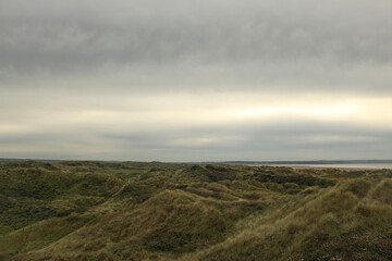 Panoramic view over the sand dunes of Saunton beach