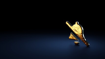 3d rendering symbol of bell slash wrapped in gold foil on dark blue background