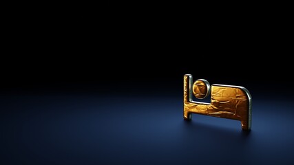3d rendering symbol of bed wrapped in gold foil on dark blue background