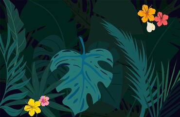 Night in forest, vector art and illustration.