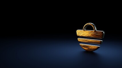 3d rendering symbol of beach bag wrapped in gold foil on dark blue background