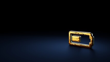 3d rendering horizontal symbol of battery half wrapped in gold foil on dark blue background