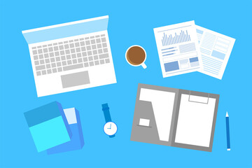 デスク リモートワーク PC ファイル 書類 勉強 オフィス ベクター AI 素材 デザイン	