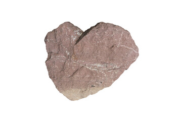 Heart shaped red limestone with quartz vein stone isolated on white background.