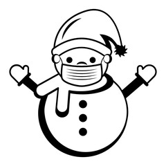 Snowman wearing protective medical mask in winter to protect against coronavirus Concept Vector Icon Design, Merry Christmas Symbol on white background, New Year Celebration Sign,