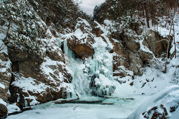 Bash Bish Falls in the winter, partially frozen