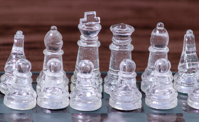 Pieces of chess on a chess board. Rook, knight, bishop, queen and King