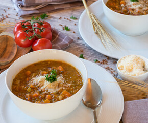 italian lentil stew with pancetta and parmesan cheese