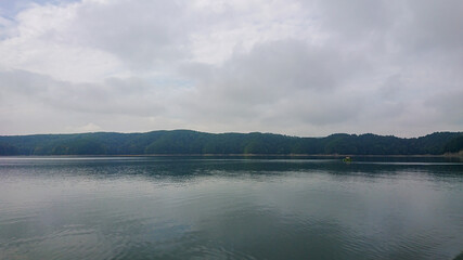 Looking at the surface of a large and beautiful mountain lake