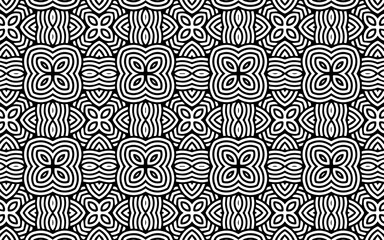 Geometric Indian texture in doodling style. Ethnic background for design, wallpaper, textile, coloring. Abstract black white template.